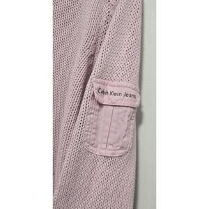 VINTAGE Calvin Klein Womens Large Pastel Pink Turtleneck Sweater Sleeve Pocket